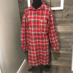 H&M red plaid flannel dress cinched long sleeve women's size small